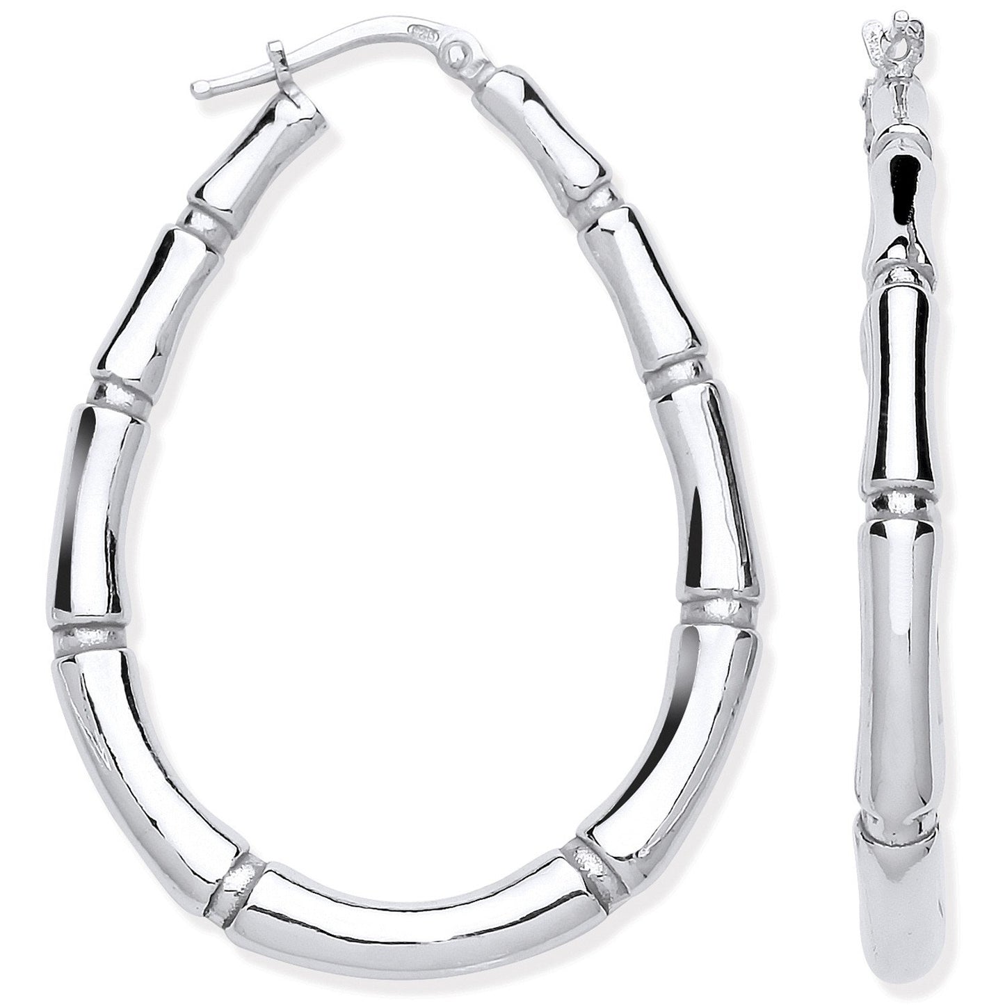 Silver Bamboo Large Creole Earrings - Fine Ring - Certified Authentic - Swiss Made - UK Stock – Luxury Jewellery by Im