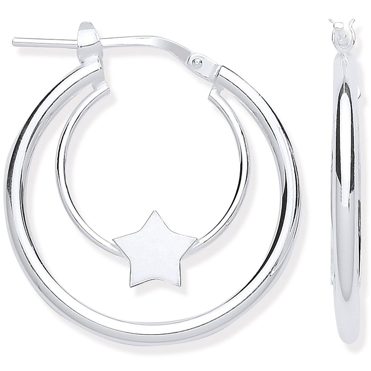 Silver Double Tube Star Hoop Earrings - Fine Ring - Certified Authentic - Swiss Made – Luxury Jewellery by Imperial Ti