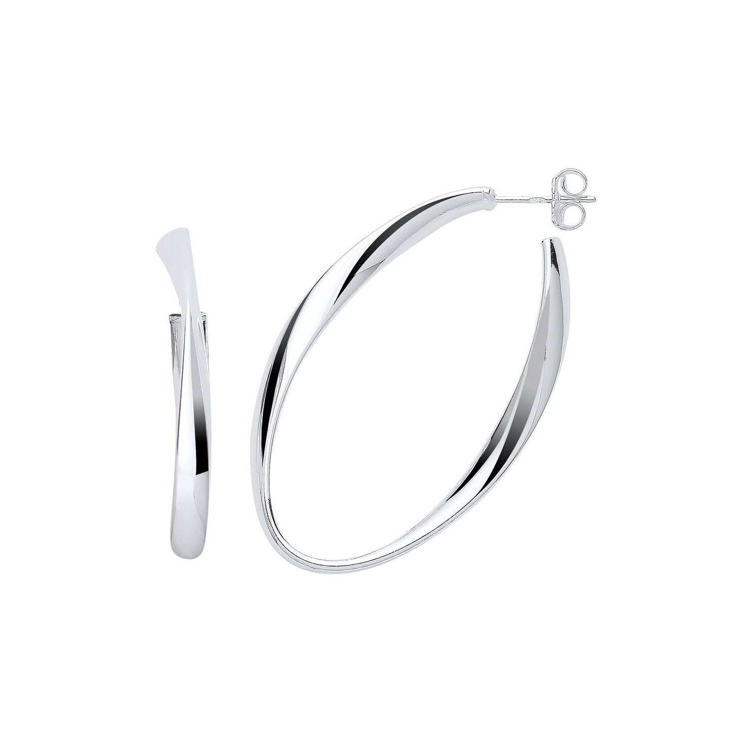 Silver Oval Twisted Large Hoop Earrings - Fine Ring - Certified Authentic - Swiss Made – Luxury Jewellery by Imperial