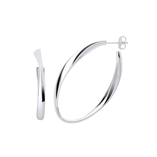 Silver Oval Twisted Large Hoop Earrings - Fine Ring - Certified Authentic - Swiss Made – Luxury Jewellery by Imperial