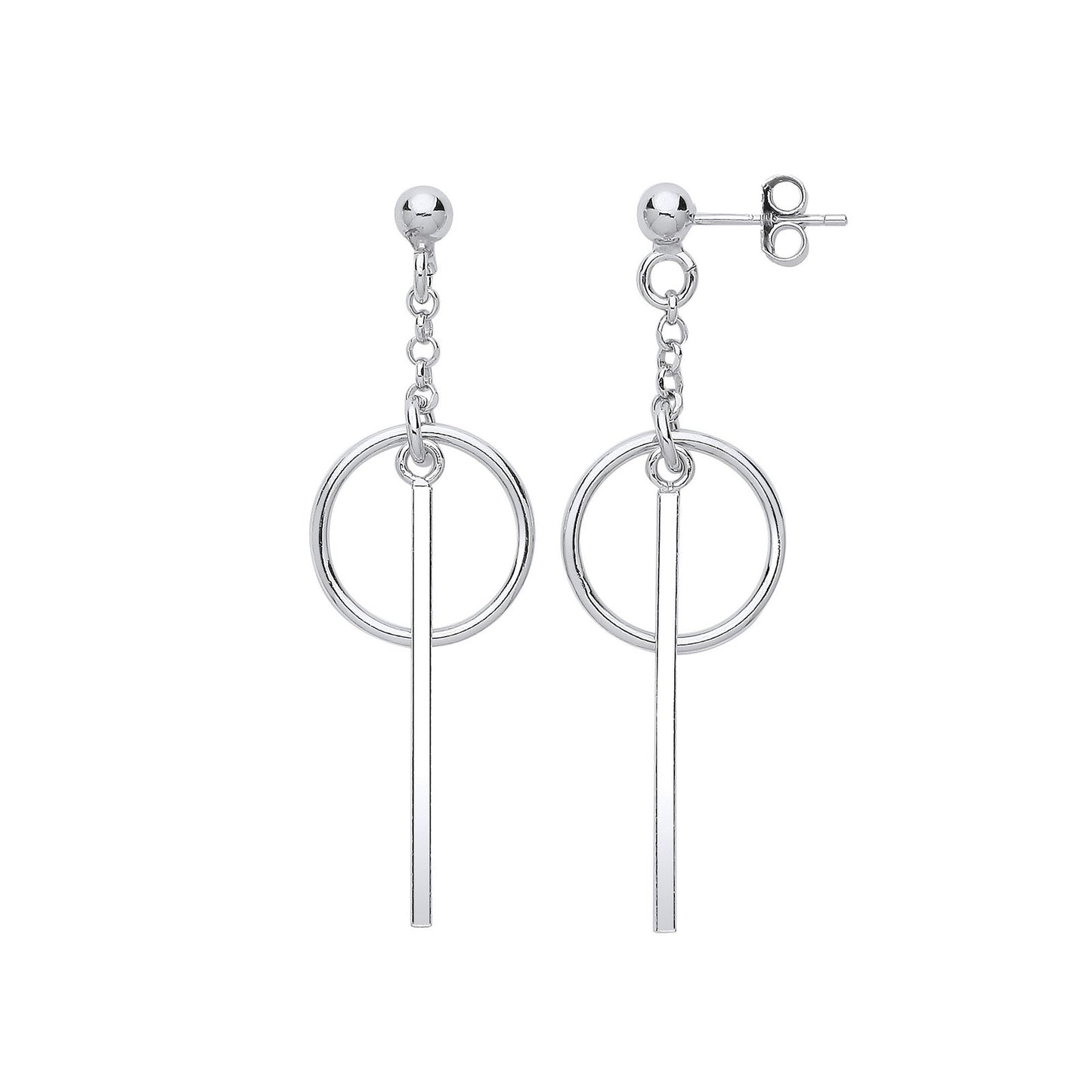 Silver Pin & Circle Drop Earrings - Fine Ring - Certified Authentic - Swiss Made - UK Stock – Luxury Jewellery by Impe