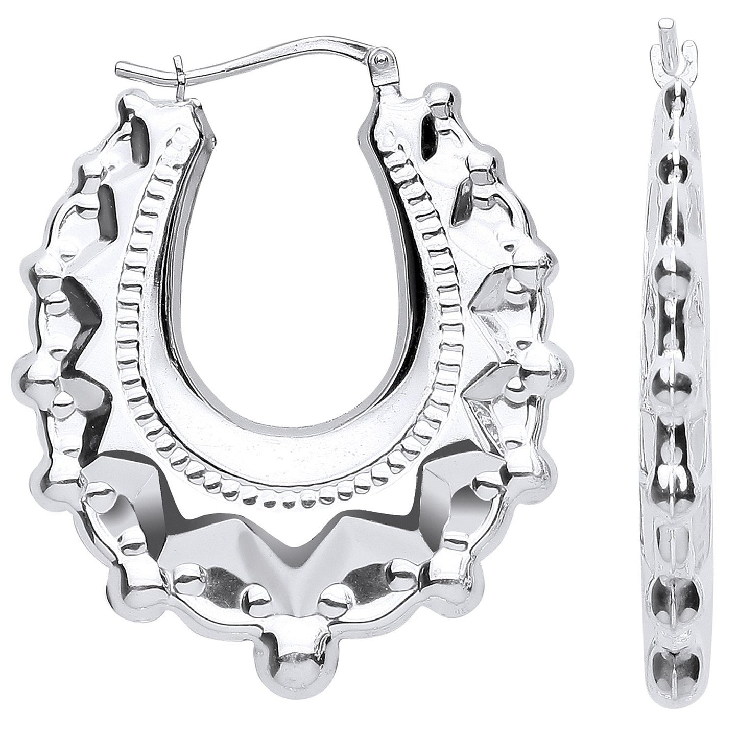 Silver Embossed Hinged Medium Oval Creoles - Luxury Watch - Certified Authentic - Swiss Made – Luxury Watch by Imperia