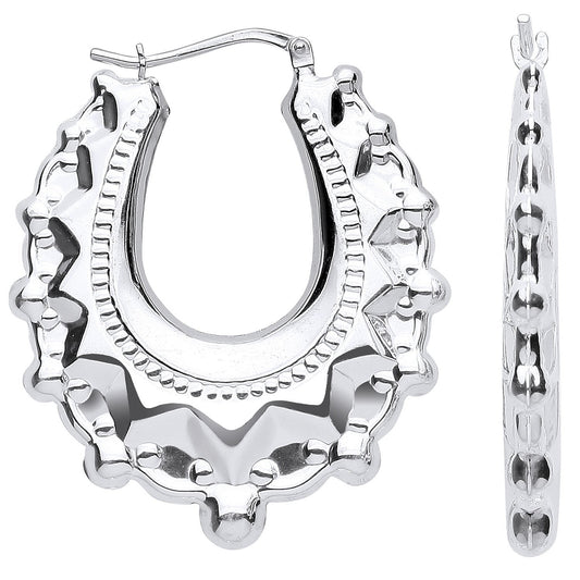 Silver Embossed Hinged Medium Oval Creoles - Luxury Watch - Certified Authentic - Swiss Made – Luxury Watch by Imperia