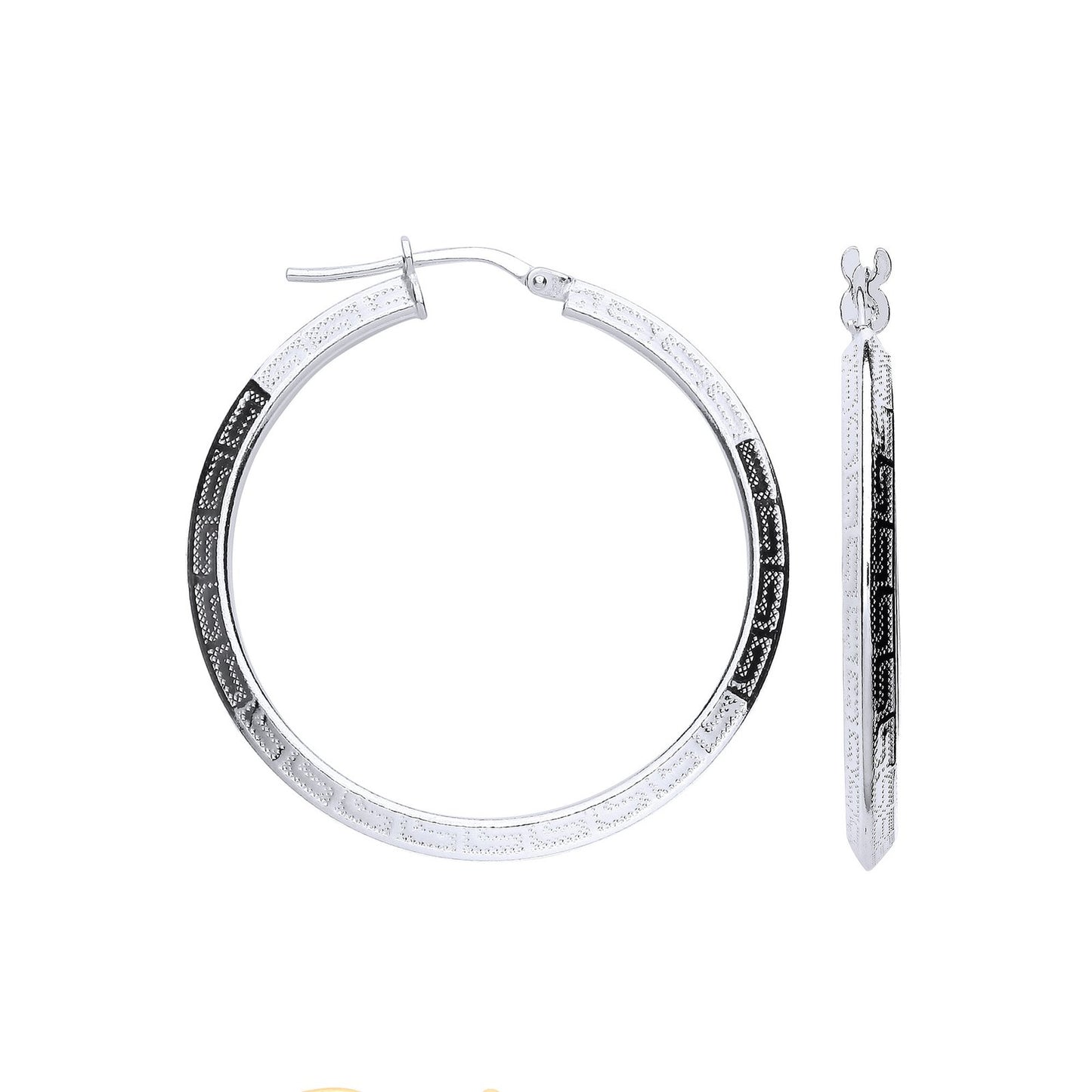 Silver Greek Key 35mm Hoop Hollow Earrings - Fine Ring - Certified Authentic - Swiss Made – Luxury Jewellery by Imperi
