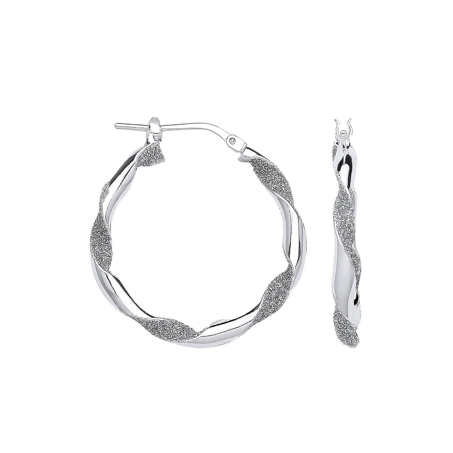 Silver Plain & Glitter 25mm Twisted Hoop Earrings - Fine Ring - Certified Authentic – Luxury Jewellery by Imperial Tim