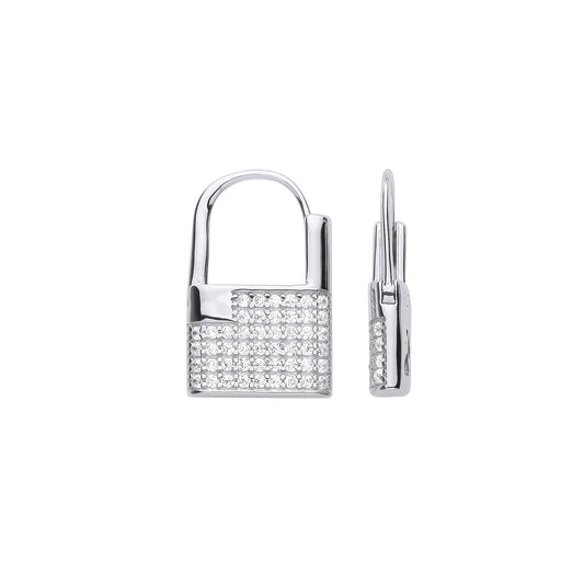 Silver Cubic Zirconia Padlock Drop Earrings - Fine Ring - Certified Authentic - Swiss Made – Luxury Jewellery by Imper