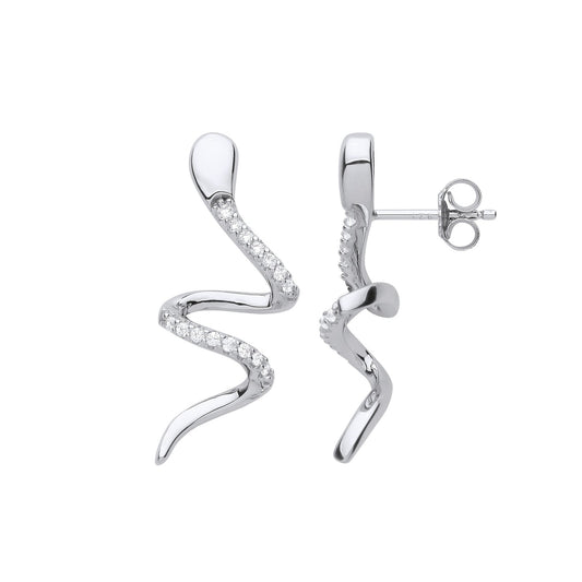 Silver Snake Cubic Zirconia Drop Earrings - Fine Ring - Certified Authentic - Swiss Made – Luxury Jewellery by Imperia