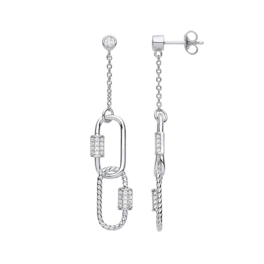 Silver Paper Clip Cubic Zirconia Drop Earrings - Fine Ring - Certified Authentic - Swiss Made – Luxury Jewellery by Im