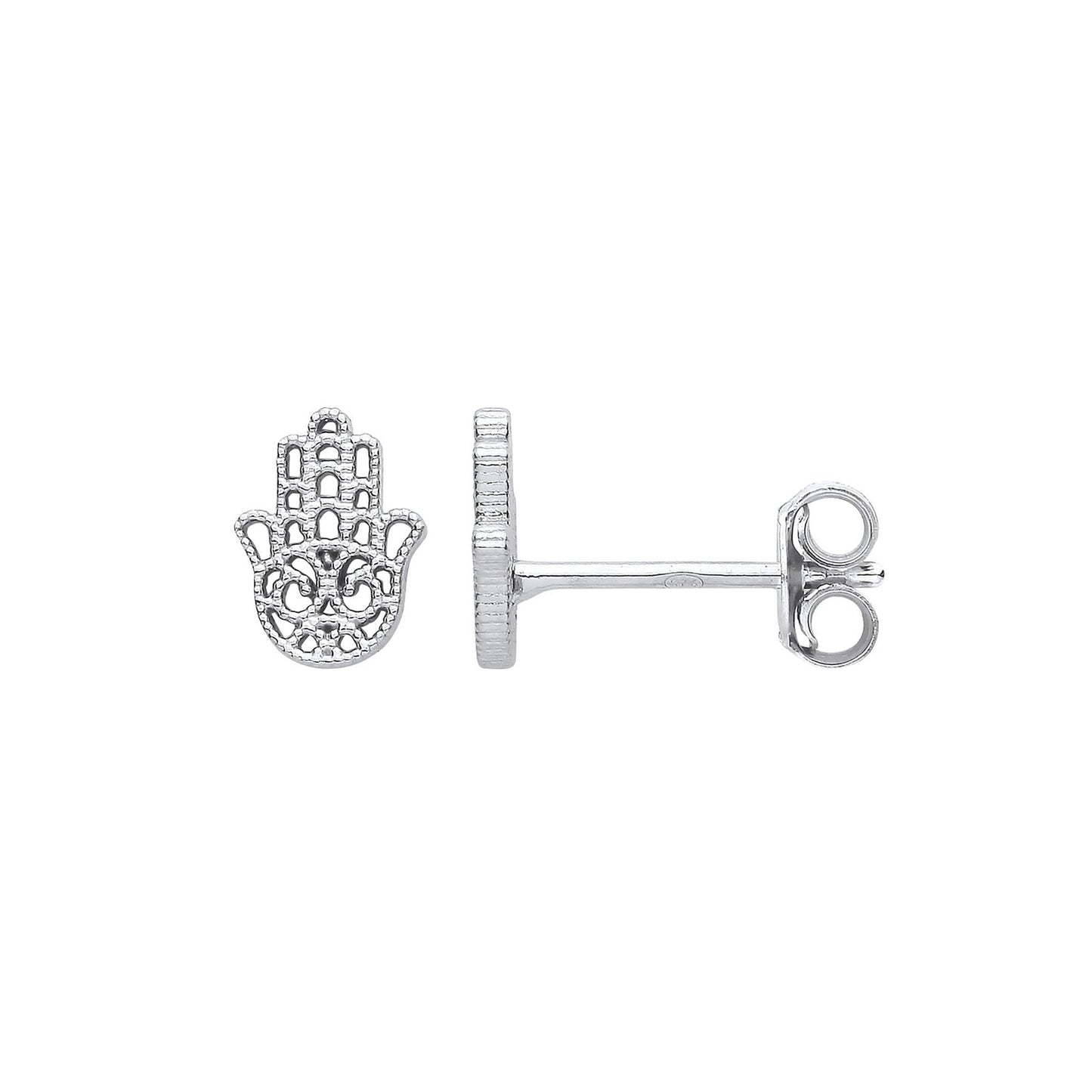 Silver Hamsa Hand Stud Earrings - Fine Ring - Certified Authentic - Swiss Made - UK Stock – Luxury Jewellery by Imperi