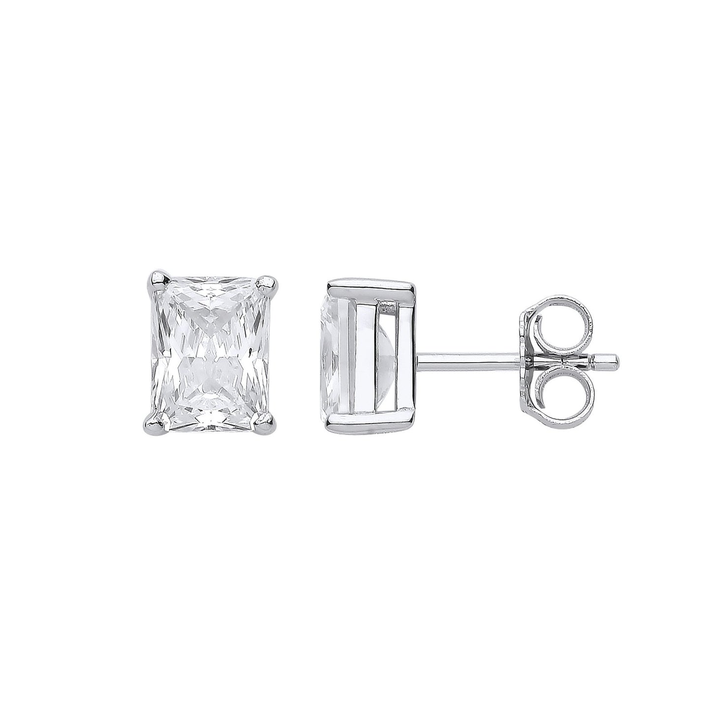 Silver Clear Cubic Zirconia Emerald Cut Stud Earrings - Fine Ring - Certified Authentic – Luxury Jewellery by Imperial
