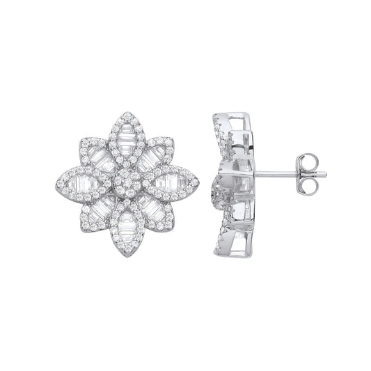 Silver Cubic Zirconia Big Flower Studs - Luxury Watch - Certified Authentic - Swiss Made – Luxury Watch by Imperial Ti