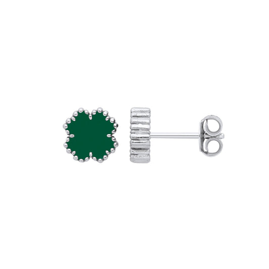 Silver Green Enamel Four Leaf Clover Studs - Luxury Watch - Certified Authentic - Swiss Made – Luxury Watch by Imperia