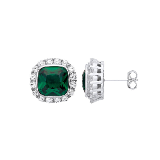 Silver Green Cubic Zirconia Halo Stud Earrings - Fine Ring - Certified Authentic - Swiss Made – Luxury Jewellery by Im