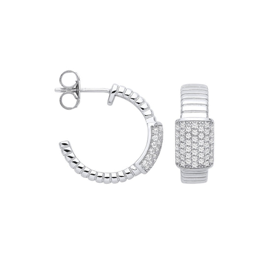 Silver Ribbed Link with Cubic Zirconia Id Plate Earrings - Fine Ring - Certified Authentic – Luxury Jewellery by Imper
