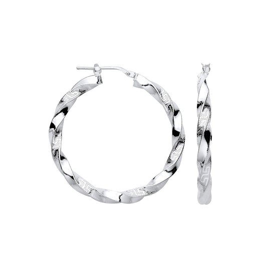 Silver Greek Key Twist Hoop 37mm Earrings - Fine Ring - Certified Authentic - Swiss Made – Luxury Jewellery by Imperia