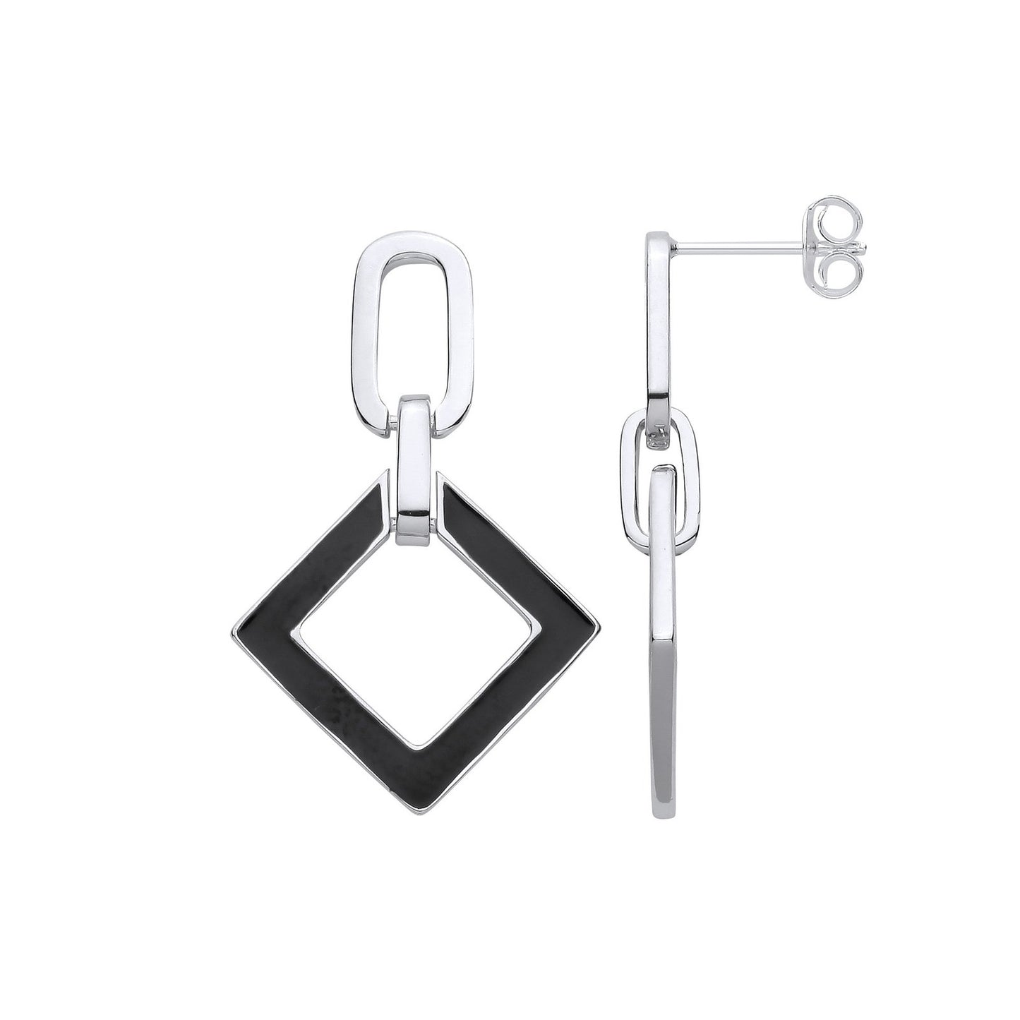 Silver Square Black Enamel Drop Earrings - Fine Ring - Certified Authentic - Swiss Made – Luxury Jewellery by Imperial