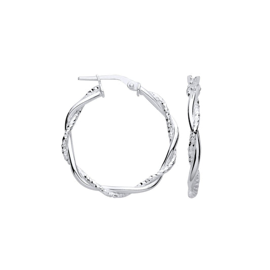 Silver D/C & Plain Twist Medium Hoop Earrings - Fine Ring - Certified Authentic - Swiss Made – Luxury Jewellery by Imp
