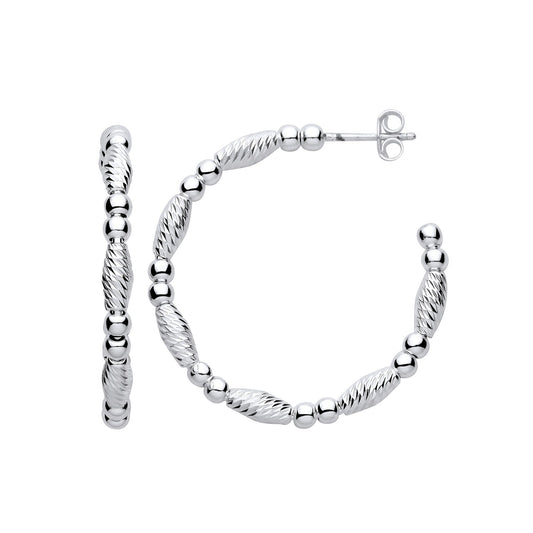 Silver Beads and Twist Medium Hoop Earrings - Fine Ring - Certified Authentic - Swiss Made – Luxury Jewellery by Imper