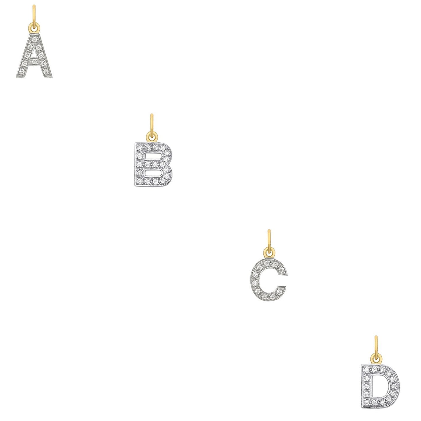 Yellow Gold Small Cubic Zirconia Initial Pendants