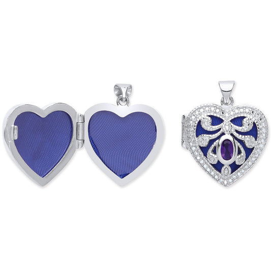 Silver Heart Locket with Amethyst - Luxury Watch - Certified Authentic - Swiss Made – Luxury Watch by Imperial Time UK