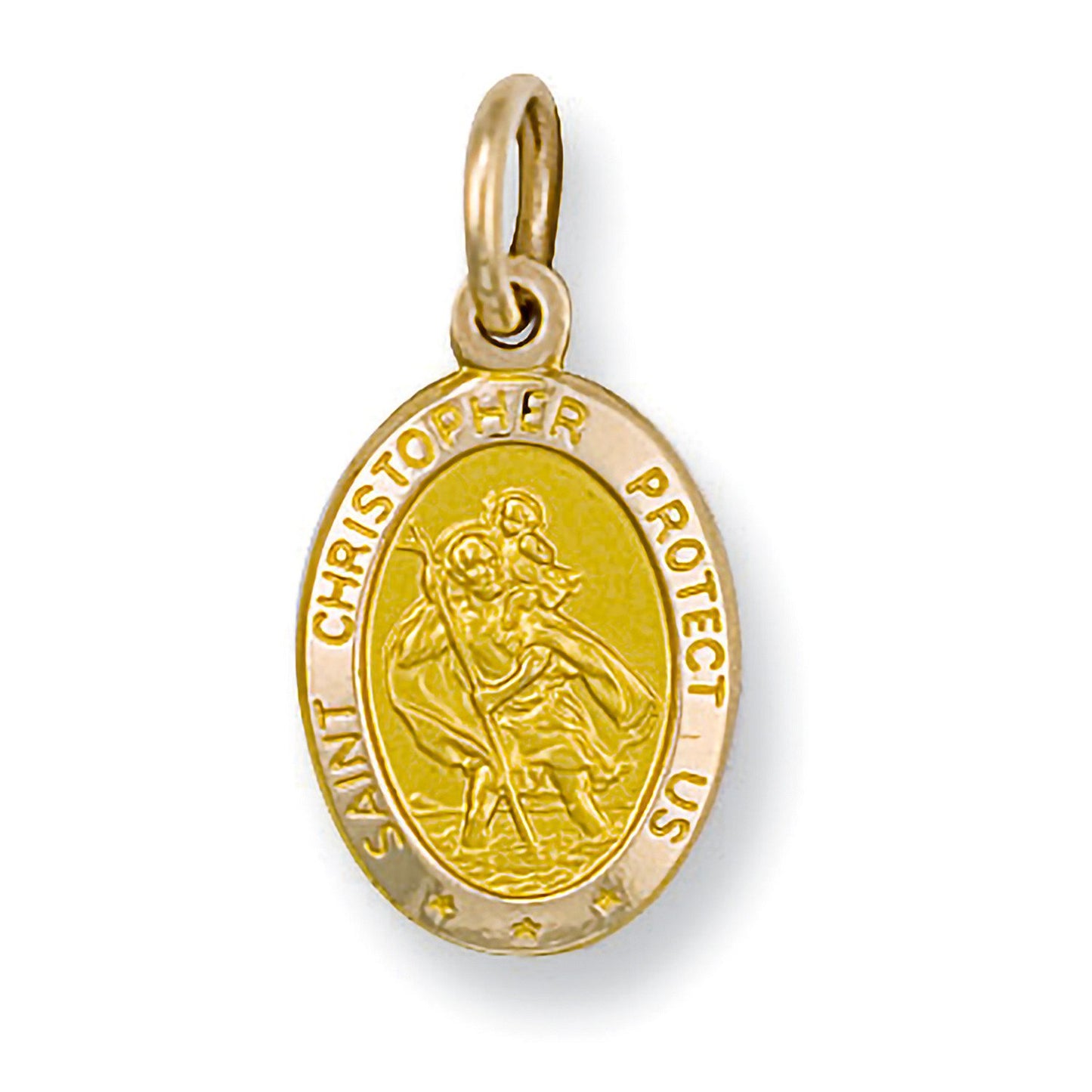 Yellow Gold Oval Saint Christopher Protect Us Pendant