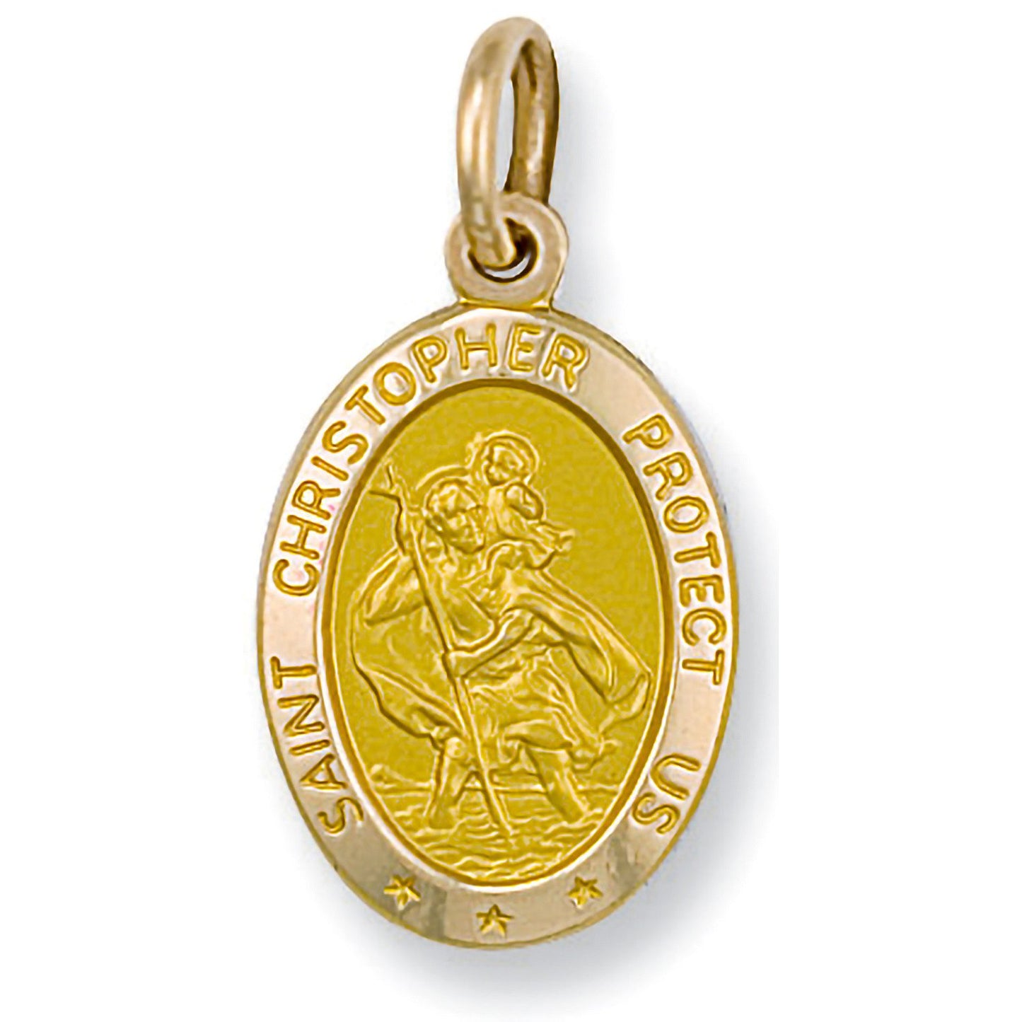 Yellow Gold Oval Saint Christopher Protect Us Pendant