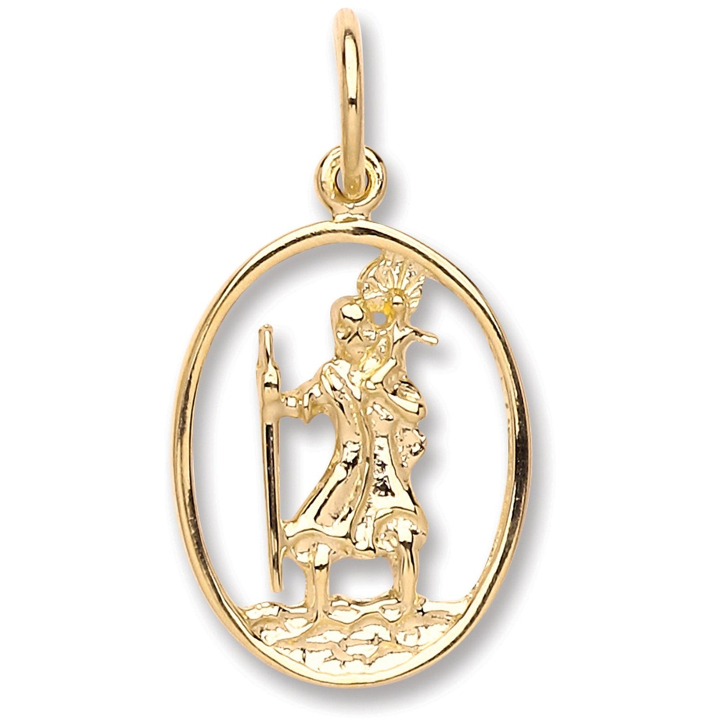 Yellow Gold Oval Cut Out St Christopher Pendant