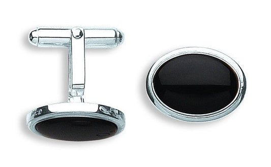 Silver Black Onyx Oval Cufflinks - Luxury Watch - Certified Authentic - Swiss Made - UK Stock – Luxury Watch by Imperi