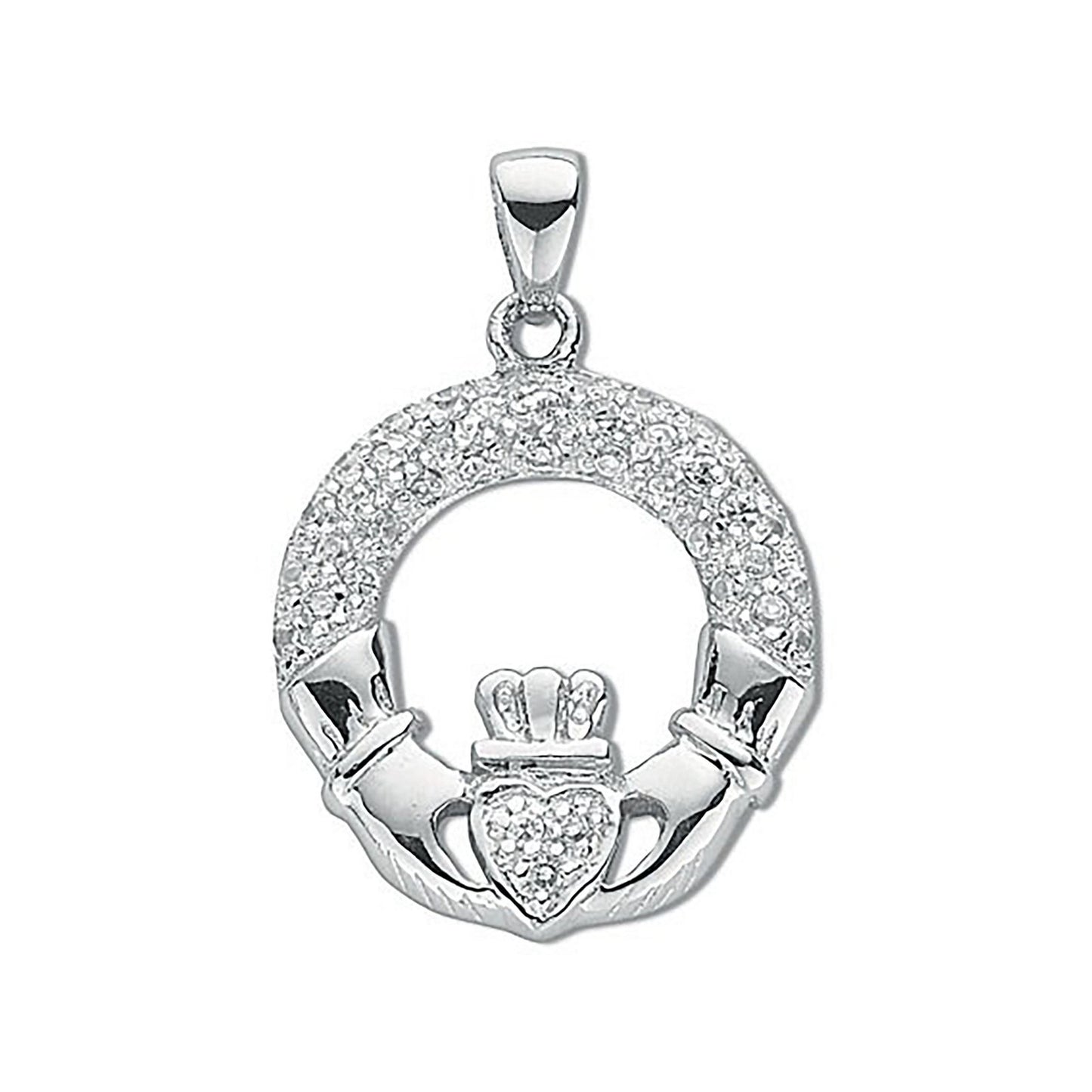 Silver Pave Set Cubic Zirconia Claddagh Drop Pendant - Fine Necklace - Certified Authentic – Luxury Jewellery by Imper
