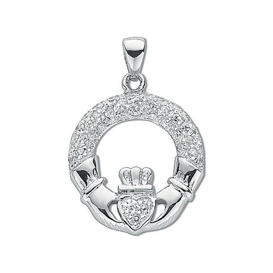 Silver Pave Set Cubic Zirconia Claddagh Drop Pendant - Fine Necklace - Certified Authentic – Luxury Jewellery by Imper