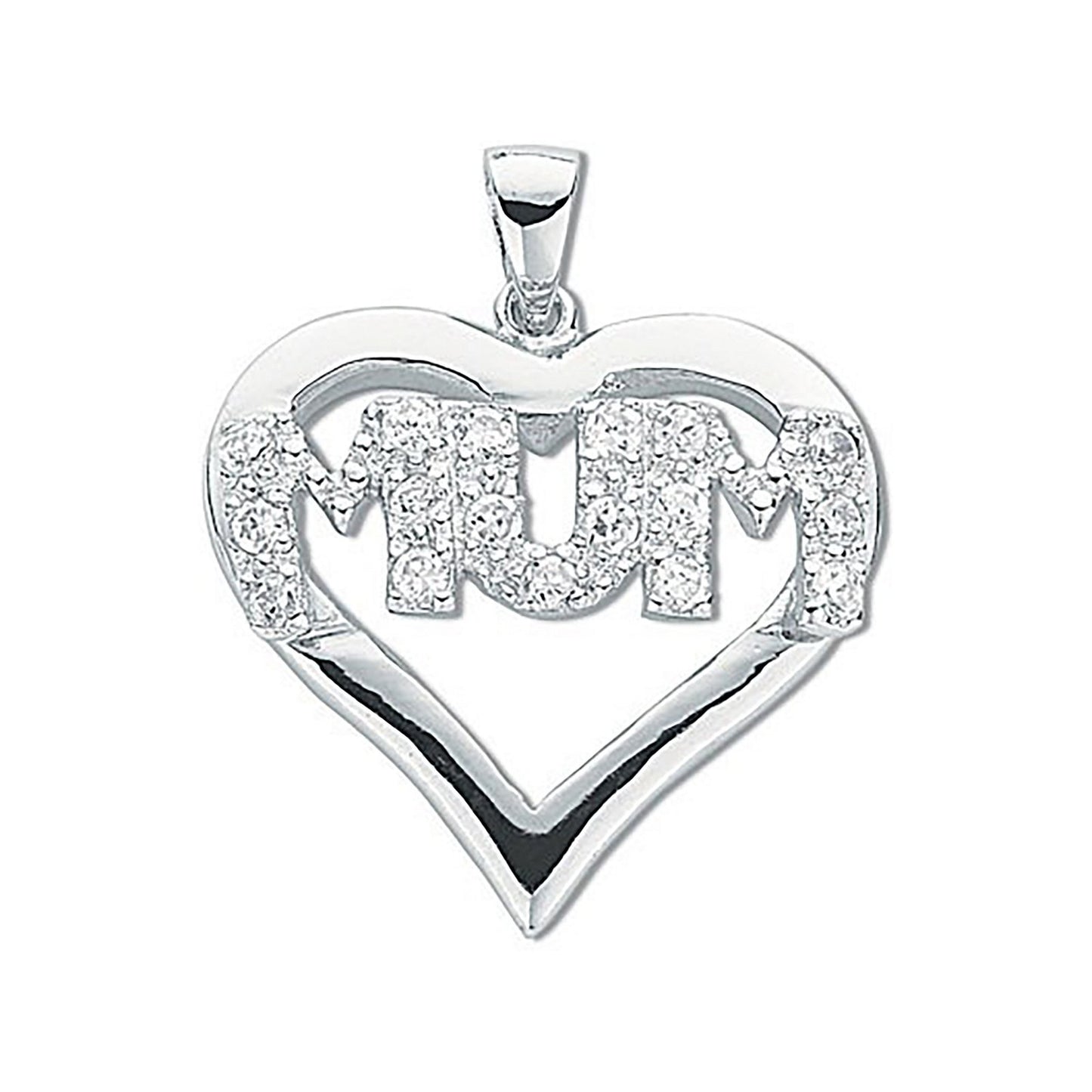 Silver Cubic Zirconia Heart Mum Pendant - Fine Necklace - Certified Authentic - Swiss Made – Luxury Jewellery by Imper