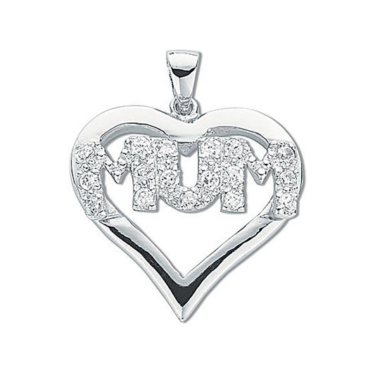 Silver Cubic Zirconia Heart Mum Pendant - Fine Necklace - Certified Authentic - Swiss Made – Luxury Jewellery by Imper