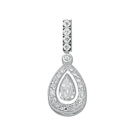 Silver Pear Cut Cubic Zirconia Cluster Drop Pendant - Fine Necklace - Certified Authentic – Luxury Jewellery by Imperi