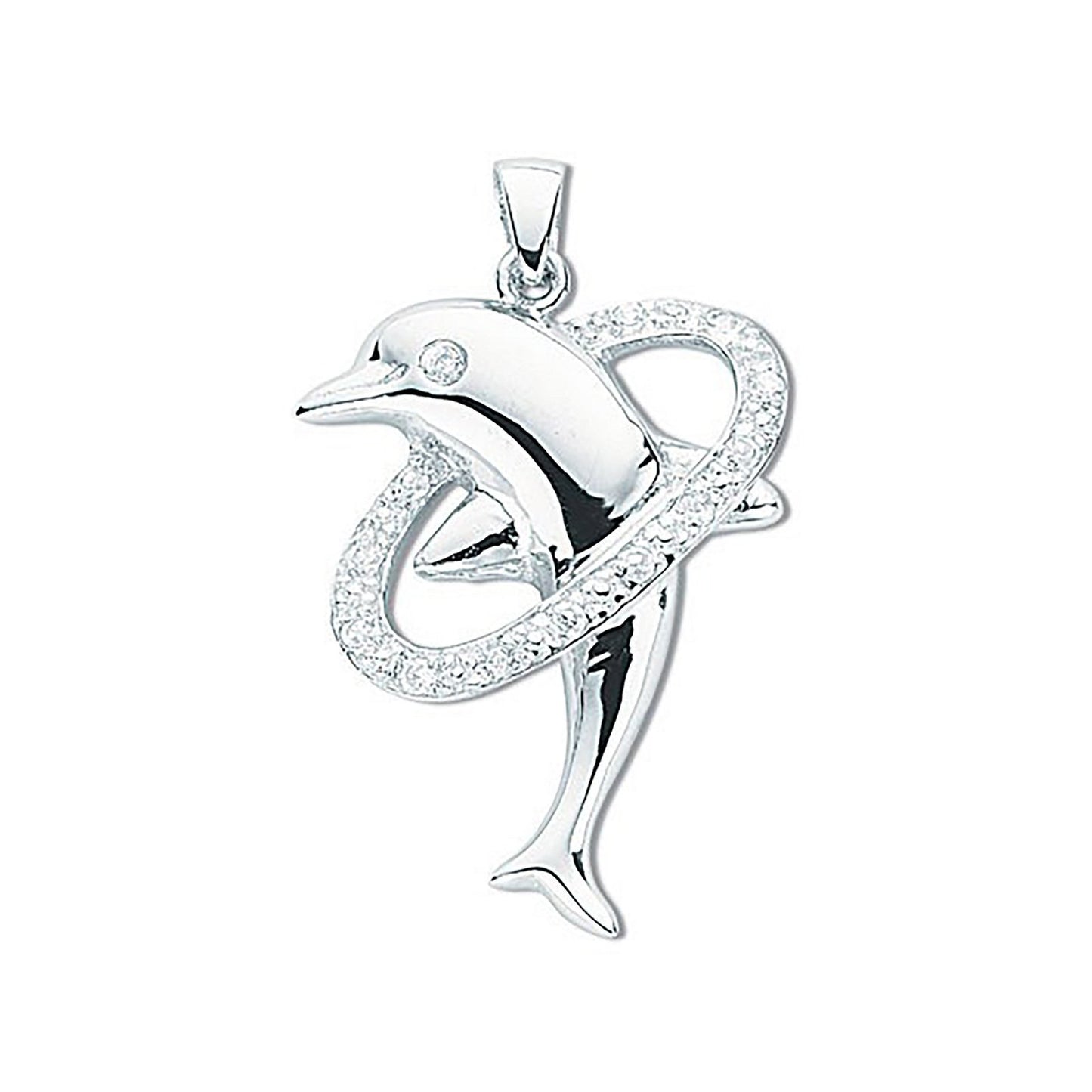 Silver Cubic Zirconia Dolphin Pendant - Fine Necklace - Certified Authentic - Swiss Made – Luxury Jewellery by Imperia