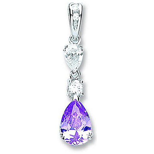 Silver Purple & Clear Pear Shaped Cubic Zirconia Drop Pendant - Fine Necklace - Certified Aut – Luxury Jewellery by Im