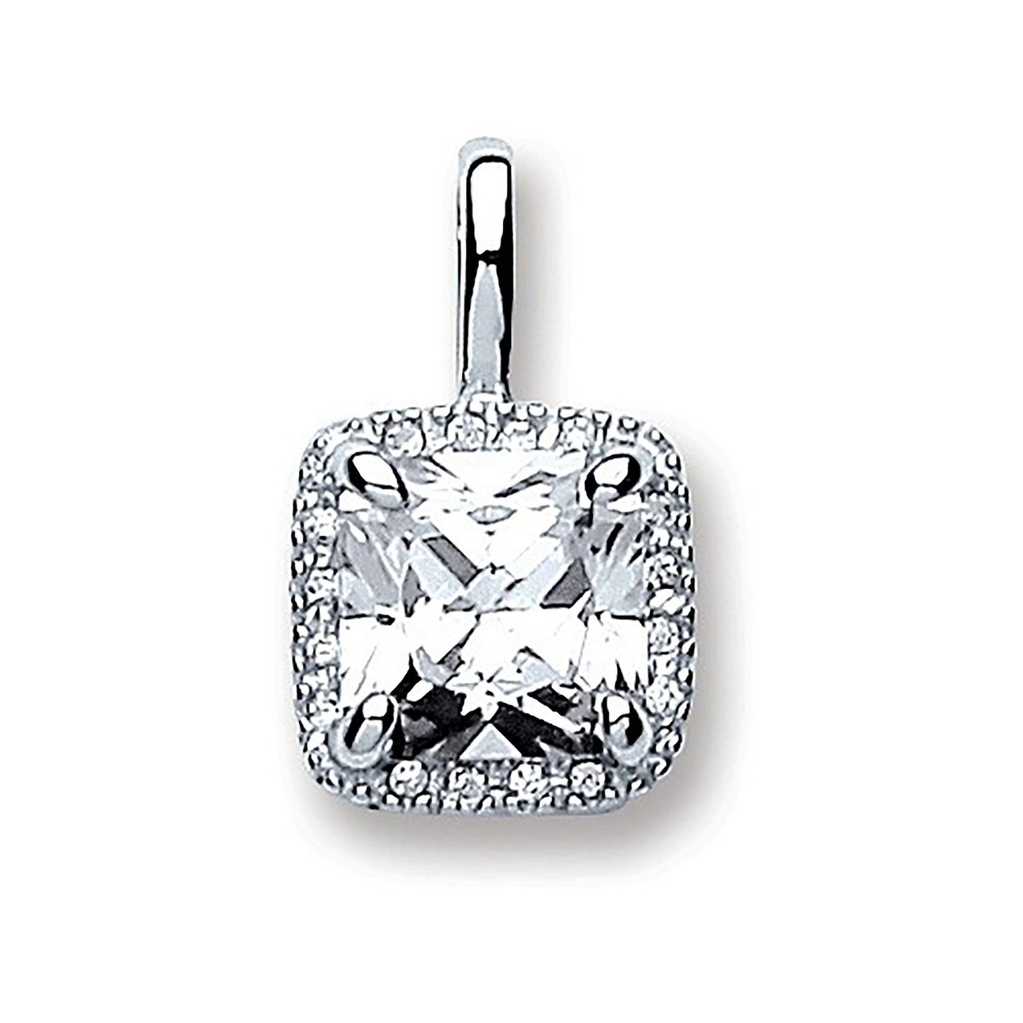 Silver Square Shape Cubic Zirconia Pendant - Fine Necklace - Certified Authentic - Swiss Made – Luxury Jewellery by Im