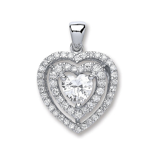 Silver Heart Cubic Zirconia with Two Row of Cubic Zirconia's Pendant - Fine Necklace – Luxury Jewellery by Imperial Ti