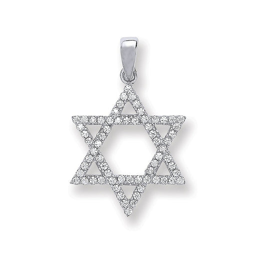 Silver Cubic Zirconia Star of David Pendant - Fine Necklace - Certified Authentic - Swiss Mad – Luxury Jewellery by Im
