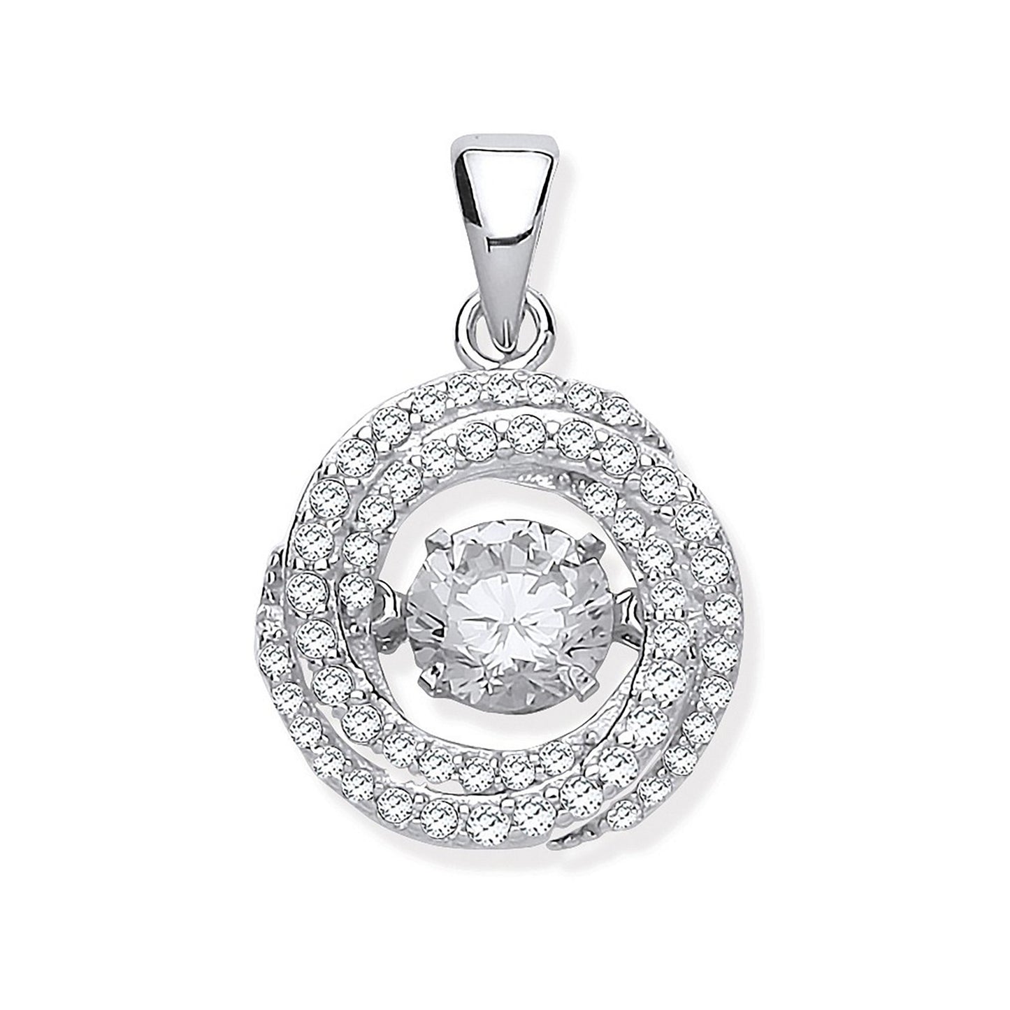 Silver Cubic Zirconia Swirl Pendant with Hanging Shimering Cubic Zirconia - Fine Ring – Luxury Jewellery by Imperial T