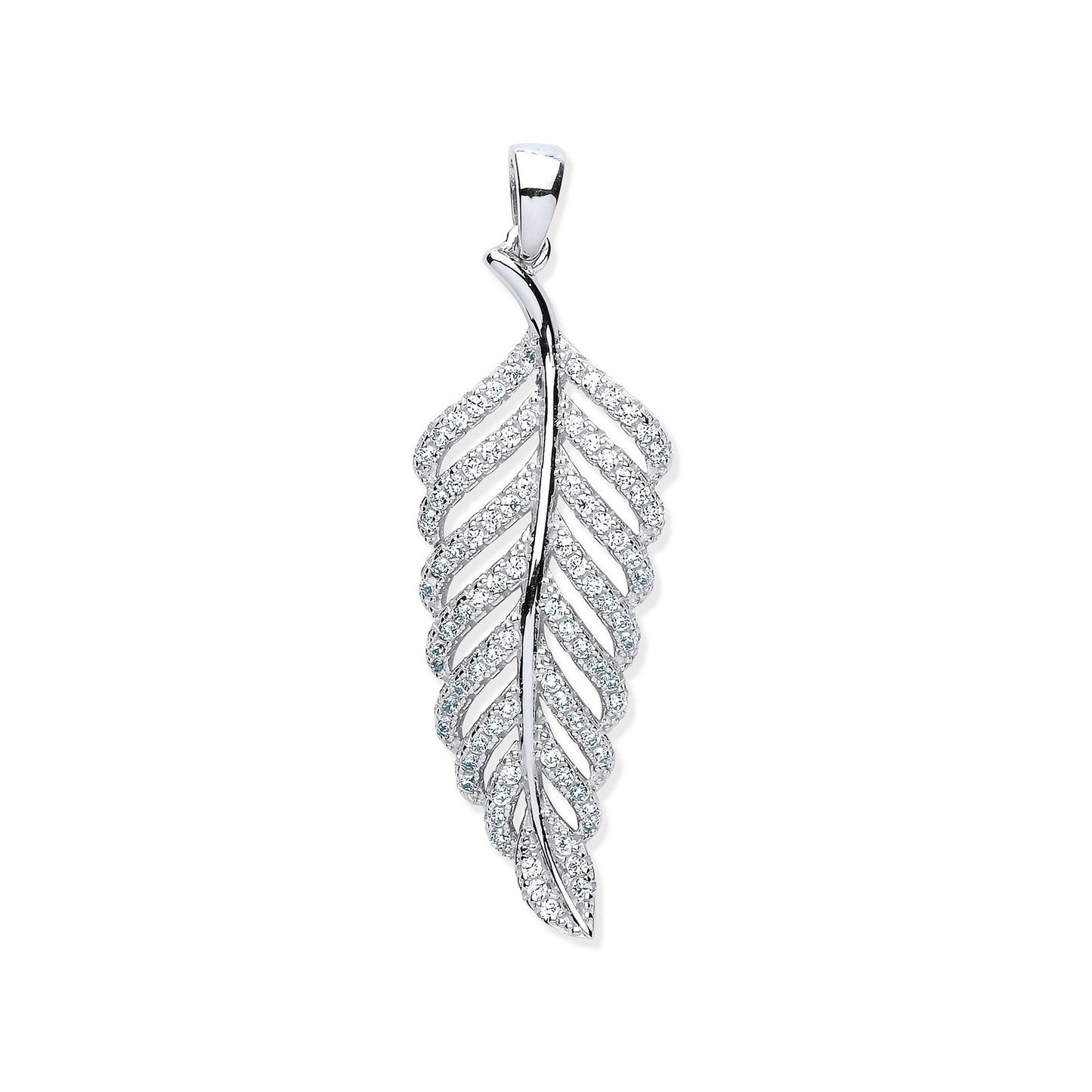 Silver Cubic Zirconia Leaf Drop Pendant - Fine Necklace - Certified Authentic - Swiss Made – Luxury Jewellery by Imper