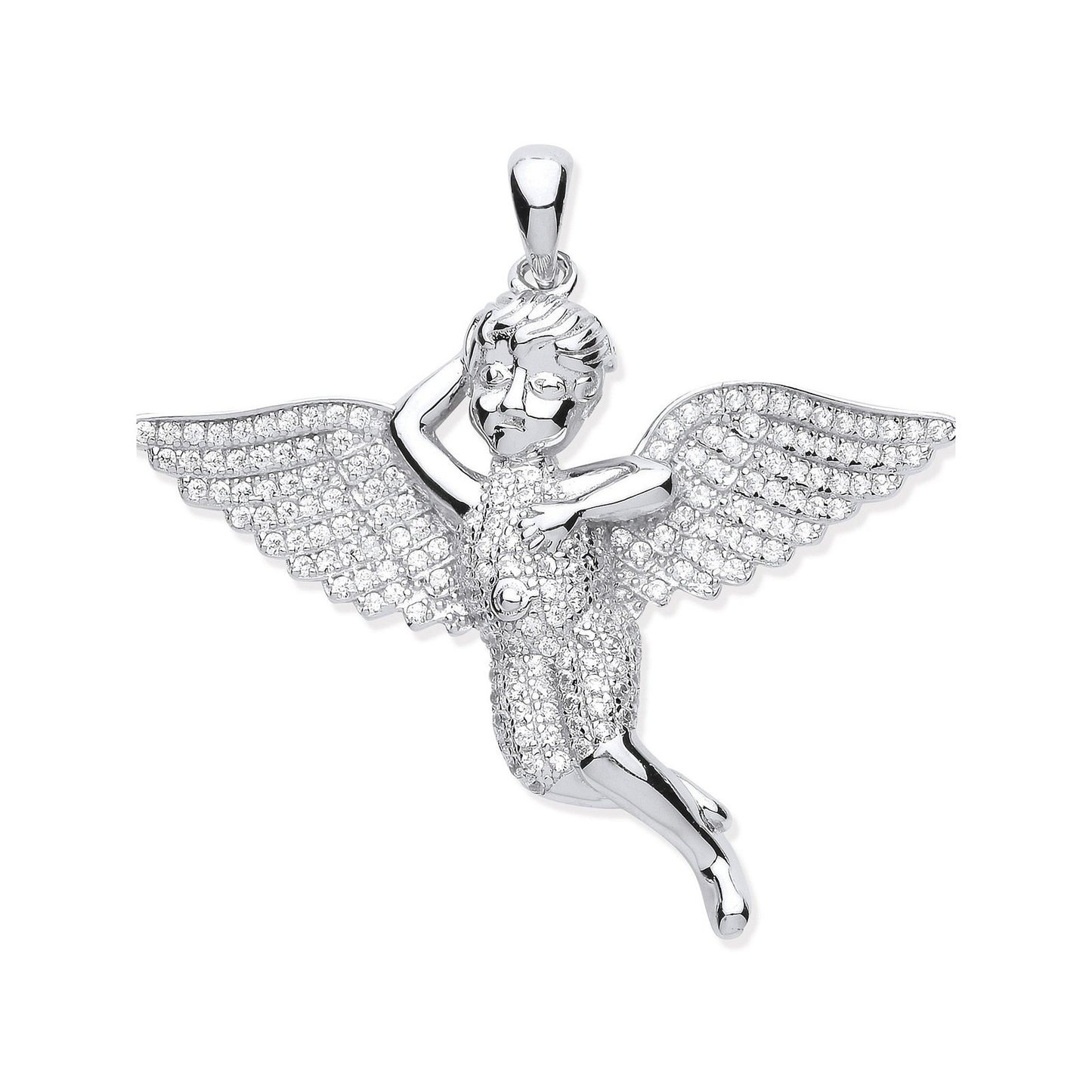 Silver Cubic Zirconia Cherub Angel Pendant - Fine Necklace - Certified Authentic - Swiss Made – Luxury Jewellery by Im