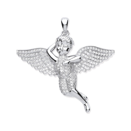 Silver Cubic Zirconia Cherub Angel Pendant - Fine Necklace - Certified Authentic - Swiss Made – Luxury Jewellery by Im