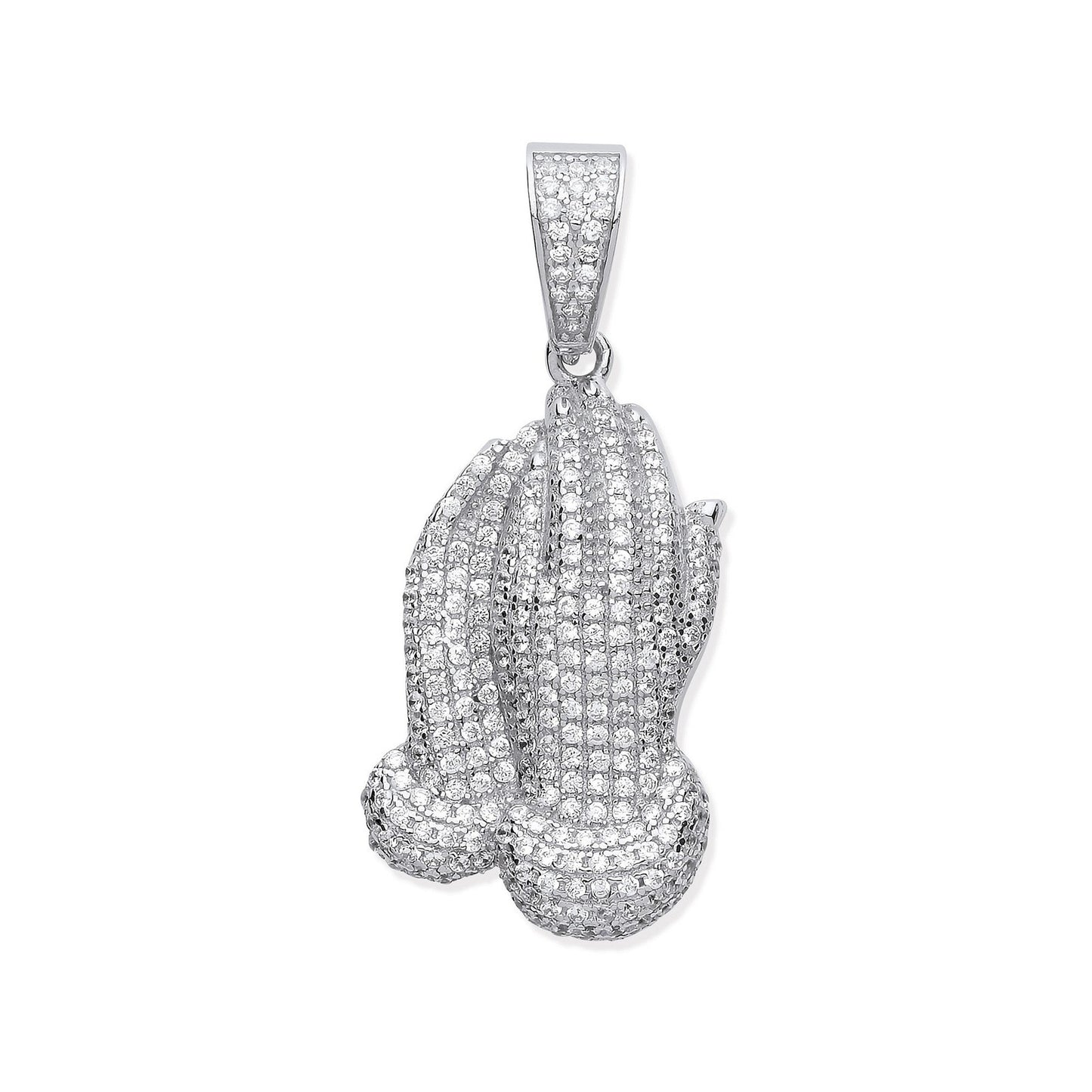 Silver Cubic Zirconia Praying Hands Pendant - Fine Necklace - Certified Authentic - Swiss Mad – Luxury Jewellery by Im