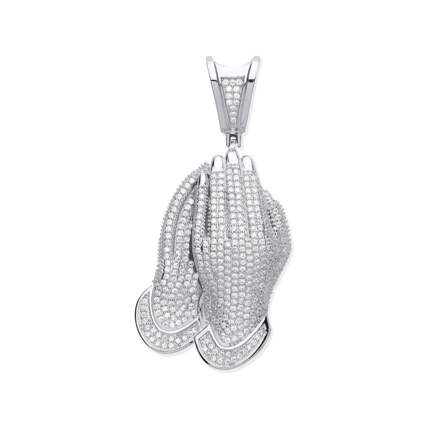 Silver Cubic Zirconia Large Praying Hands Pendant - Fine Necklace - Certified Authentic – Luxury Jewellery by Imperial