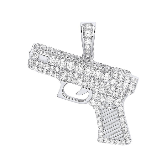 Silver Cubic Zirconia Pistol Pendant - Fine Necklace - Certified Authentic - Swiss Made – Luxury Jewellery by Imperial