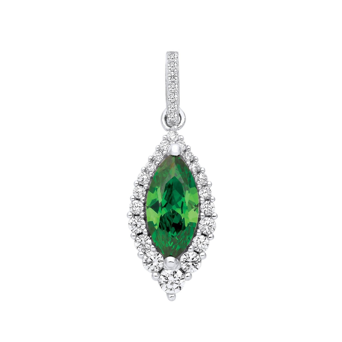 Silver Green Marquise Cubic Zirconia Drop Pendant - Fine Necklace - Certified Authentic – Luxury Jewellery by Imperial