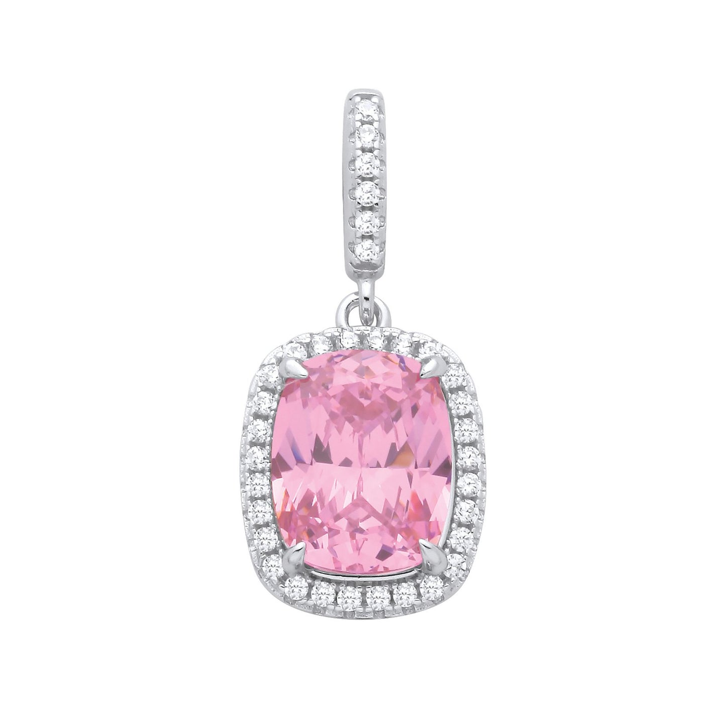 Silver Pink Cushion Cut Cubic Zirconia Pendant - Fine Necklace - Certified Authentic – Luxury Jewellery by Imperial Ti