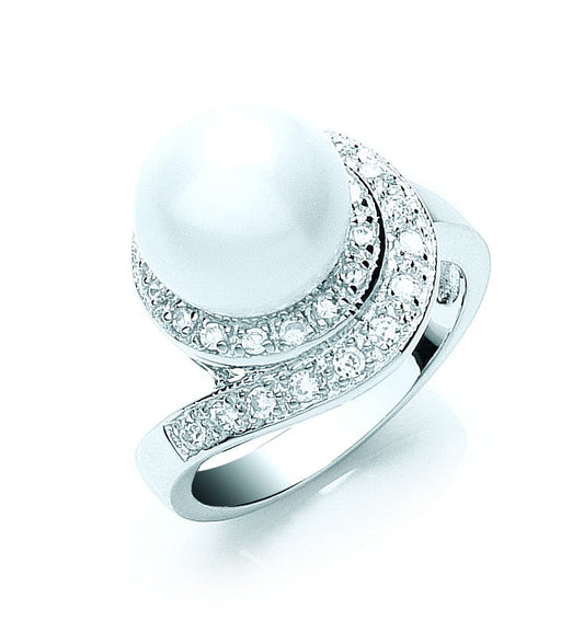 Silver Cubic Zirconia & Pearl Ring - Fine Ring - Certified Authentic - Swiss Made - UK Stock – Luxury Jewellery by Imp