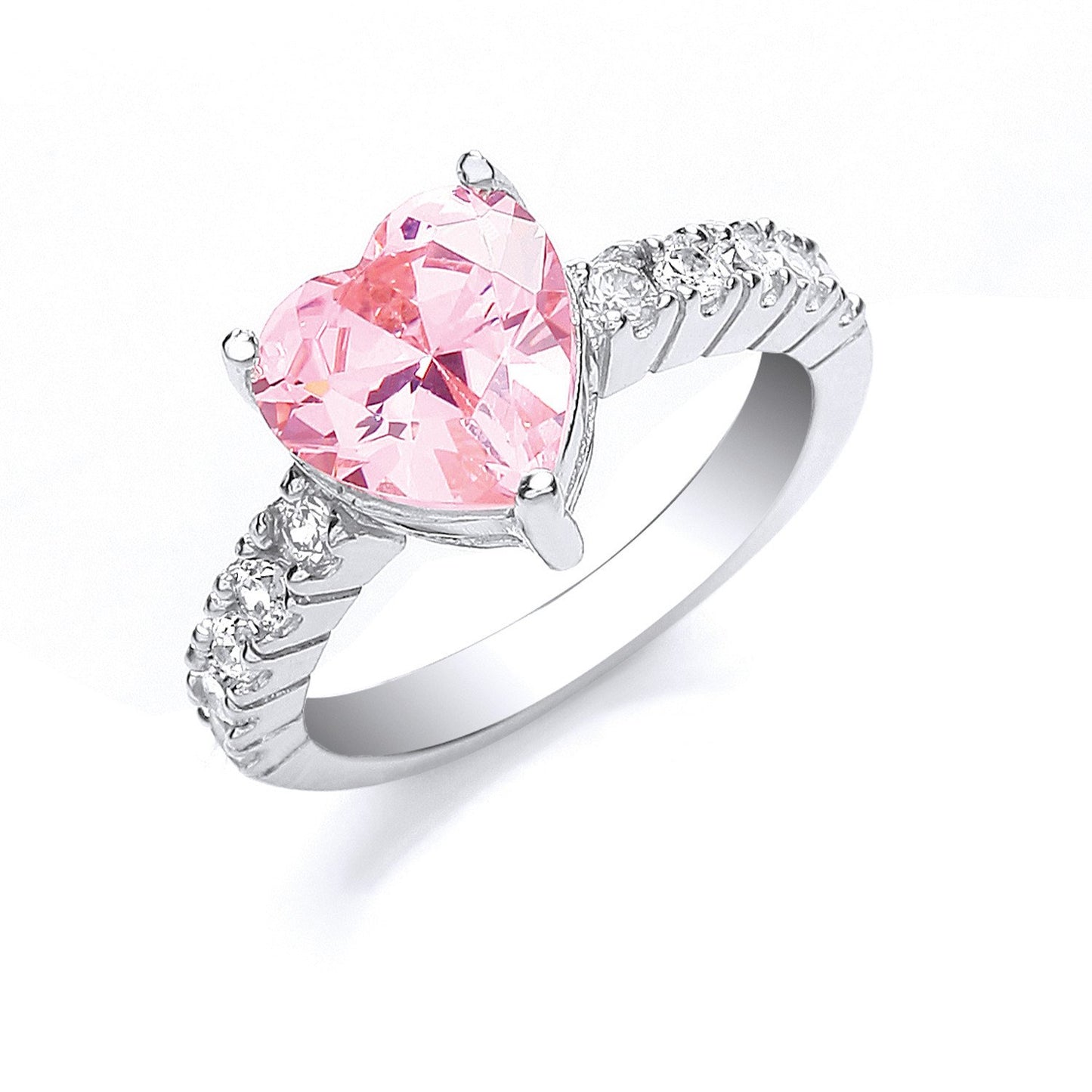 Silver Pink Heart S/S Cubic Zirconia with Cubic Zirconia on Shld Ring - Fine Ring - Certified – Luxury Jewellery by Im