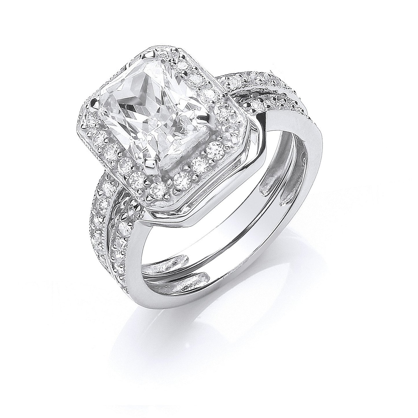 Silver Bridal Set Cubic Zirconia Emerald Cut Centre Rings - Fine Ring - Certified Authentic – Luxury Jewellery by Impe